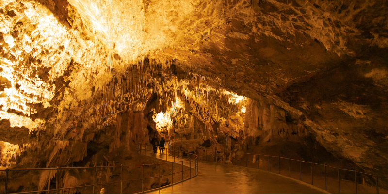 Stalactite cave with paved walkway