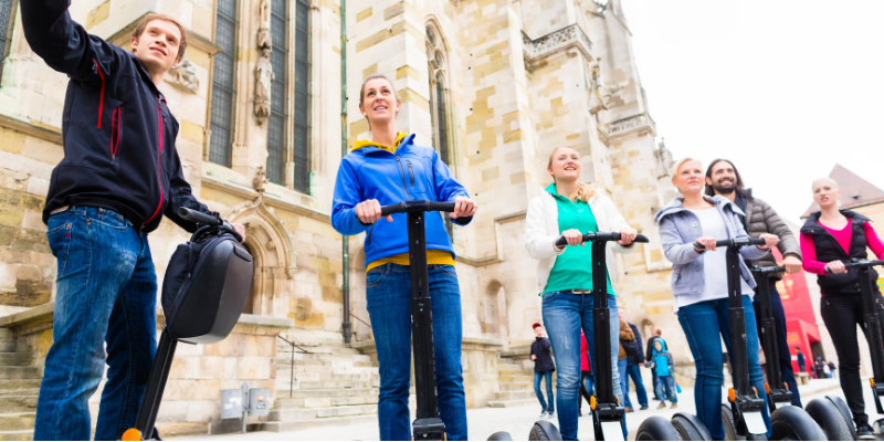 Group of tourists enjoying a guided Segway tour in Germany