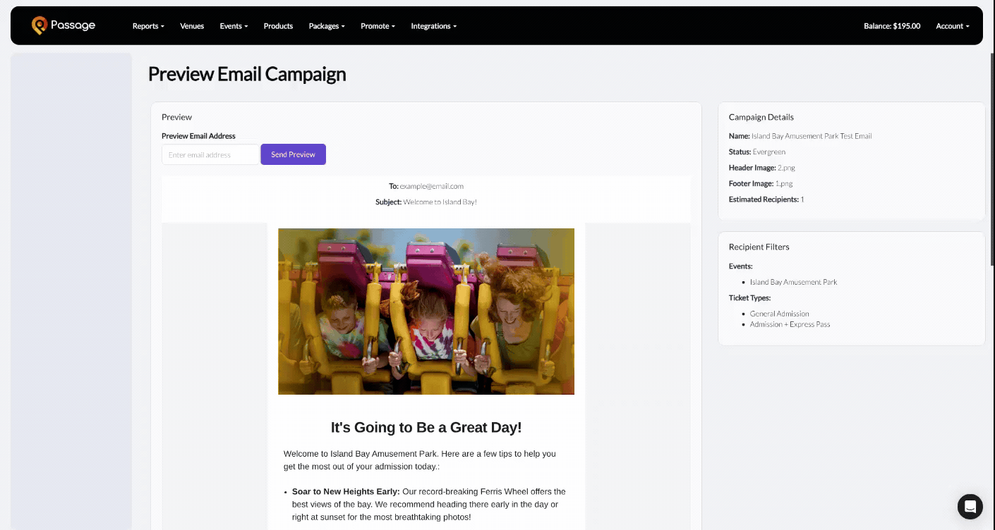 Email Template Preview - Island Bay Amusement Park