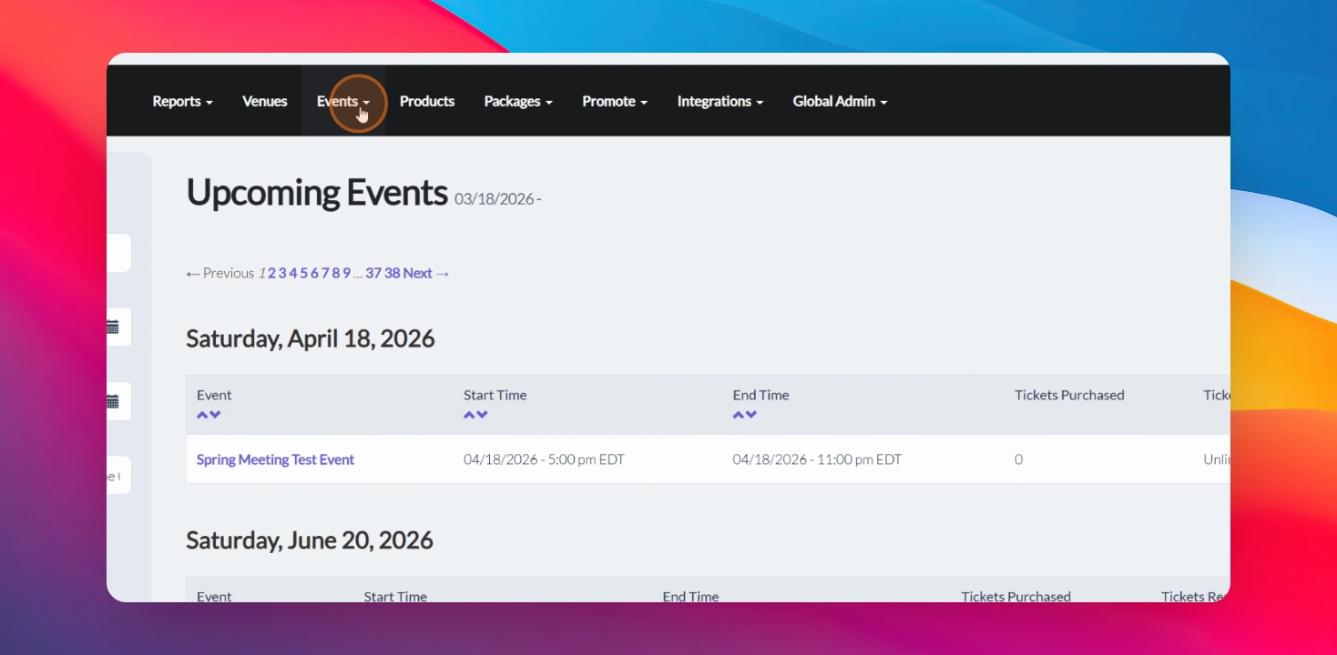Quicklink_Step_2_Click Events from the navigation bar and then Manage from the Events menu
