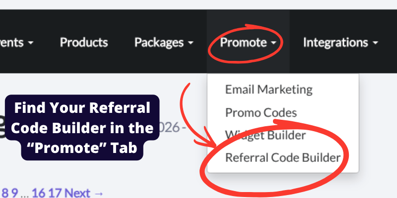 Screenshot of Passage platform_ find your referral code builder in the promote tab