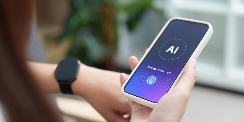 A person using an AI assistant on a mobile device