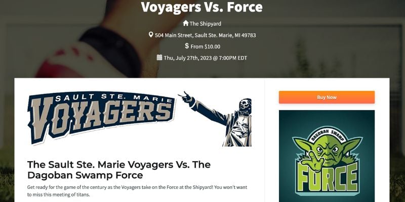 Event page example of voyagers vs force