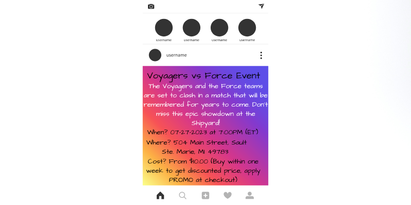Example of event promotion post for Voyagers vs Forces Event 