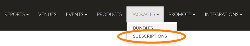 selecting subscriptions on the packages menu on your Passage dashboard