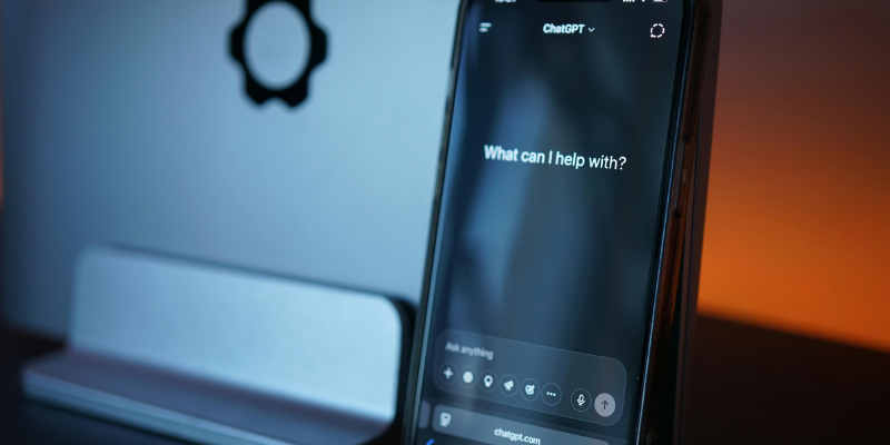 Smartphone displaying ChatGPT AI assitant